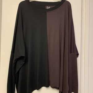 Black and Brown Long Sleeve Top by Planet Colorblock Boxy Funky Cotton Slimming